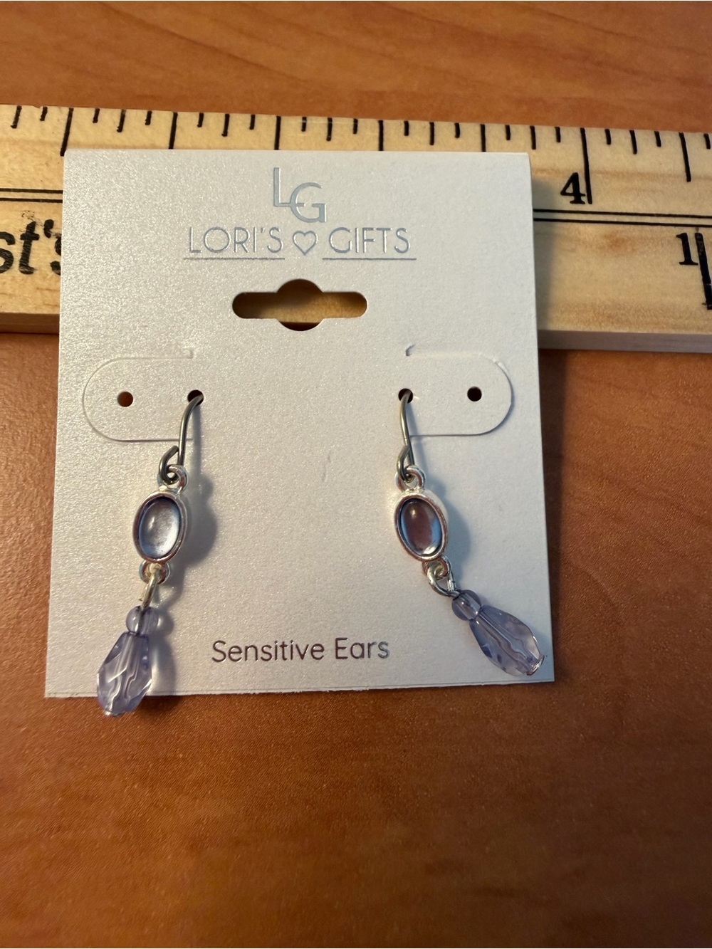 Silver tone Lavender Drop Earrings for Sensitive Ears. Lori’s Gifts approx 1 in
